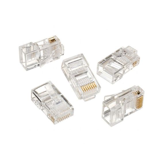 RJ45 MODULAR PLUG  LC-8P8C-001/50, MODULAR PLUG 8P8C FOR SOLID LAN CABLE, 30U" GOLD PLATED, 50 PCS/BAG