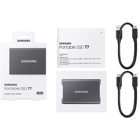 2TB SAMSUNG PORTABLE SSD T7 MU-PC2T0T/WW EXTERNAL SSD, BLACK, READ 1050 MB/S, WRITE 1000 MB/S, SHOCK RESISTANCE, USB 3.2 GEN.2 (SSD EXTERN/ВНЕШНИЙ SSD)