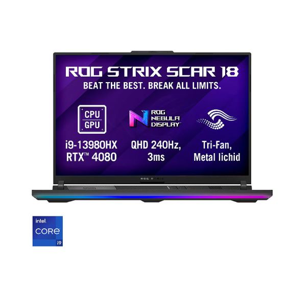 НОУТБУК 18 ASUS ROG STRIX SCAR 18 G834, INTEL I9-13980HX 2.2-5.6GHZ/32GB DDR5/1TB PCIE 4.0 NVME/GEFORCE RTX4080 12GB GDDR6/WIFI 6E 802.11AX/BT5.2/2.5G LAN/HDMI/CAM/BACKLIT RGB KEYB./18 ROG NEBULA QHD+ IPS 3MS 240HZ 500NITS (2560X1600)/NO OS/GAMING G834JZ-