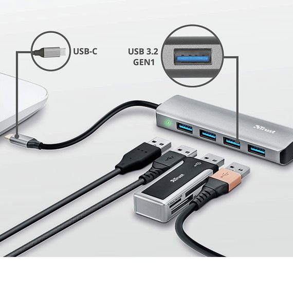 USB-КОНЦЕНТРАТОР TRUST HALYX 4-PORT USB3.2 HUB (4-ПОРТОВЫЙ КОНЦЕНТРАТОР USB 3.2 GEN1)