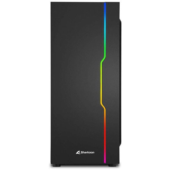 КОМПЬЮТЕРНЫЙ КОРПУС CASE SHARKOON RGB SLIDER BLACK  ATX CASE, SIDE PANEL OF TEMPERED GLASS, NO PSU, TOOL-FREE, CABLE MANAGEMENT, FRONT PANEL ARGB LED STRIP, FANS: REAR 1X120MM INSTALLED, ARGB CONTROLLER, 2X3.5" / 5X2.5", 2XUSB3.0, 1XUSB2.0, 1XHEADPHONES (