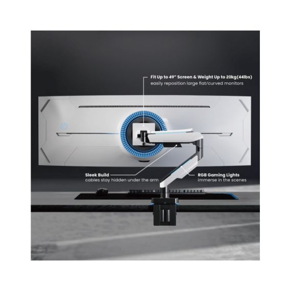 КРЕПЛЕНИЕ МОНИТОРОВ BRATECK LDT61-C012L HEAVY-DUTY RGB LIGHTING GAMING MONITOR ARM, FOR 1 MONITOR, CLAMP-ON, 17"-49", TILT RANGE +50° ~ -20°; SWIVEL RANGE +90° ~ -90°; SCREEEN ROTATION 360°, VESA: 75X75, 100X100, ARM EXTEND: 458MM, WEIGHT CAPACITY PER SCR