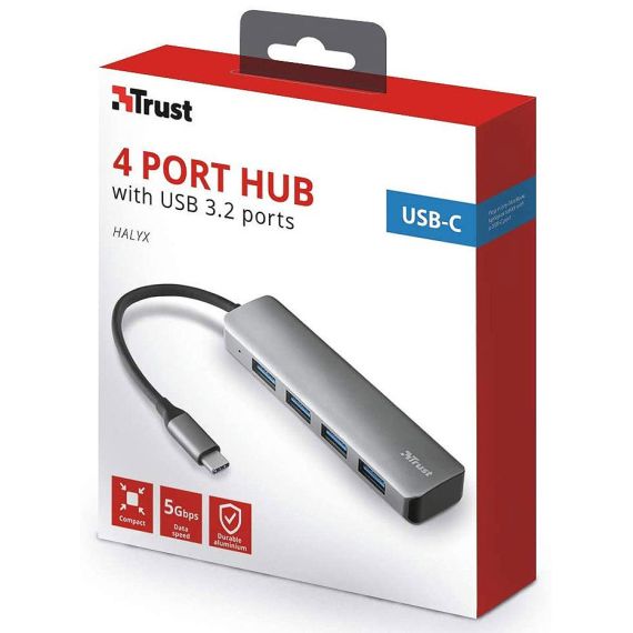 USB-КОНЦЕНТРАТОР TRUST HALYX 4-PORT USB3.2 HUB (4-ПОРТОВЫЙ КОНЦЕНТРАТОР USB 3.2 GEN1)