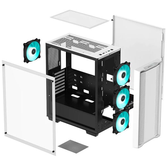 КОРПУС CASE MIDDLETOWER DEEPCOOL CC560 WH ATX WHITE, NO PSU, SIDE PANEL TEMPERED GLASS,  2XUSB3.,1XUSB2.0, AUDIO, PRE-INSTALLED LED FANS: FRONT 3X120MM, REAR 1X140MM (CARCASA/КОРПУС)
