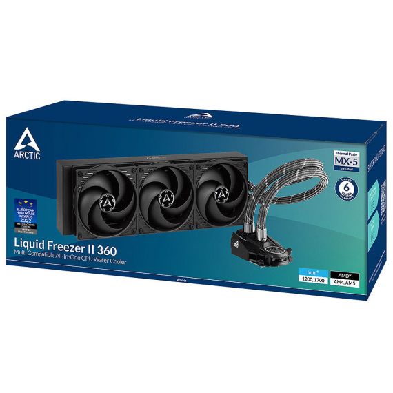 СИСТЕМА ОХЛАЖДЕНИЯ ARCTIC LIQUID FREEZER II 360 MULTI COMPATIBLE ALL-IN-ONE CPU WATER COOLER, INTEL 1700, 1200, 115X, 2011-3, 2066, AMD AM5, AM4, VRM FAN: 40MM 1000-3000RPM, PUMP: 800-2000RPM, 3X120MM FAN 200-1800RPM, FLUID DYNAMIC BEARING, ACFRE00068B