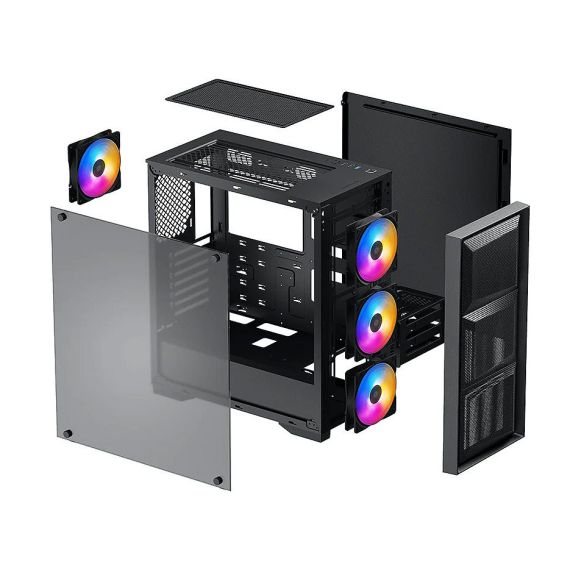 КОРПУС CASE MIDDLETOWER DEEPCOOL MATREXX 50 MESH 4FS ATX BLACK NO PSU, SIDE PANEL TEMPERED GLASS, 1XUSB3.0/2XUSB2.0/AUDIOHD X 1/MIC X 1 PRE-INSTALLED: 4X120MM TRI-COLOR FAN (CARCASA/КОРПУС)