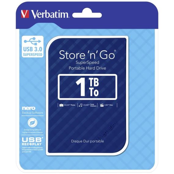 2.5" ВНЕШНИЙ HDD VERBATIM "STORE 'N' GO" / USB3.0 / 1.0TB / BLUE