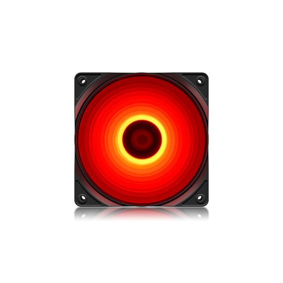 120MM CASE FAN  - DEEPCOOL "RF120R" RED LED FANS, 120X120X25MM, 500-1500RPM, 21.9DBA, 48.9 CFM, 3-PIN & 4-PIN PERIPHERAL