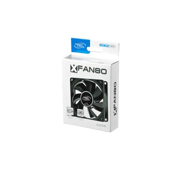 80MM CASE FAN - DEEPCOOL "XFAN 80" FAN, 80X80X25MM, 1800RPM, <20DBA, 21.8CFM, HYDRO BEARING, BIG 4PIN MOLEX, BLACK