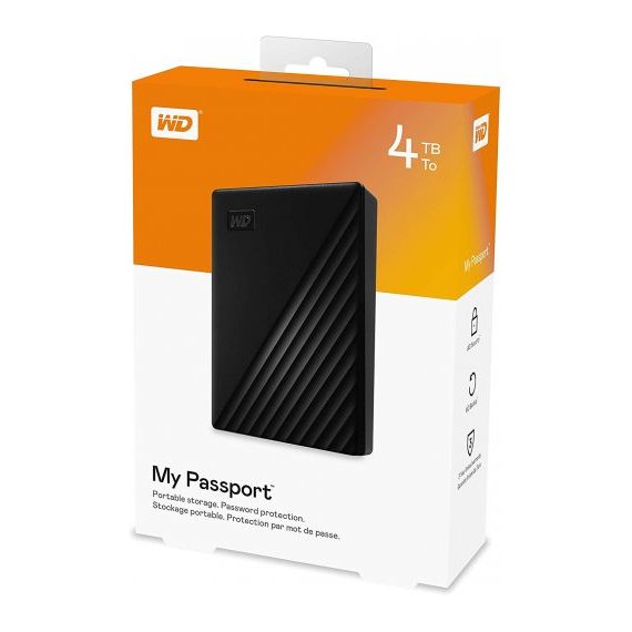 2.5" EXTERNAL HDD 4.0TB (USB3.0)  WESTERN DIGITAL "MY PASSPORT", BLACK, DURABLE DESIGN, PASSWORD PROTECTION, 256-BIT AES HARDWARE ENCRYPTION, AUTOMATIC BACKUP