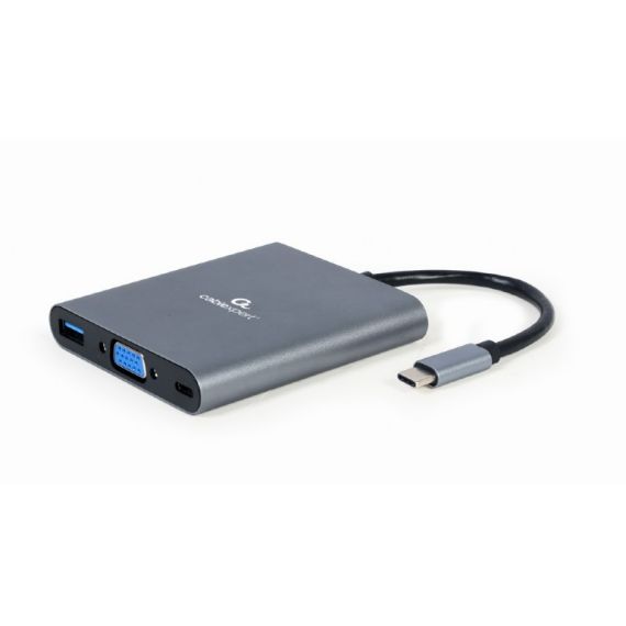 АДАПТЕР 6-IN-1 GEMBIRD A-CM-COMBO6-01 / USB3 PORT, 4K HDMI AND FULL HD VGA VIDEO, STEREO AUDIO, CARD READER AND USB TYPE-C PD CHARGE SUPPORT