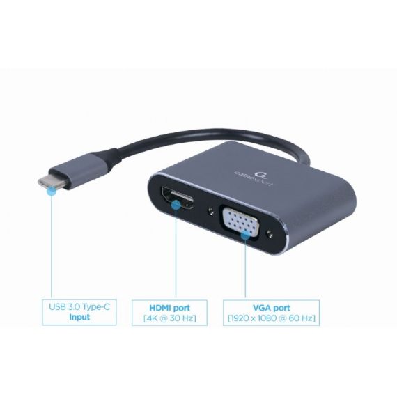 АДАПТЕР GEMBIRD A-USB3C-HDMIVGA-01 / USB TYPE-C TO HDMI + VGA DISPLAY ADAPTER, SPACE GREY