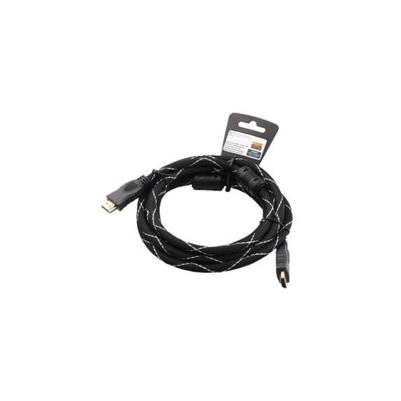 CABLE HDMI - 2M - BRACKTON "PROFESSIONAL" K-HDE-BKR-0200.BS, 2 M, HIGH SPEED HDMI(R) CABLE WITH ETHERNET, MALE-MALE, UP TO 2160P 2KX4K, 3D CAPABLE, WITH 24K GOLD PLATED CONTACTS, TRIPLE SHIELDED, 2 FERRITES, DUST CAPS, BLACK/SILVER NYLON SLEEVE