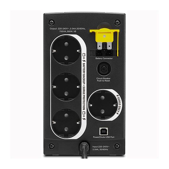APC BACK-UPS BX700U-GR, 700VA/390W, AVR, 4 X CEE 7/7 SCHUKO (3 BATTERY BACKUP, ALL 4 SURGE PROTECTED), LED INDICATORS, POWERCHUTE USB PORT