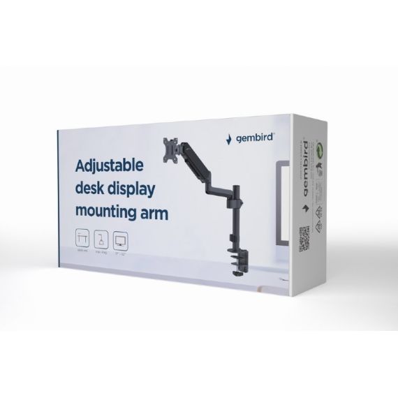 ARM FOR 1 MONITOR 17"-32" - GEMBIRD MA-DA1P-01, ADJUSTABLE DESK DISPLAY MOUNTING ARM, GAS SPRING 2-9 KG, VESA 75/100, ARM ROTATES, EXTENDS AND RETRACTS, TILTS TO CHANGE READING ANGLES, AND ALLOWS TO ROTATE DISPLAY FROM LANDSCAPE-TO-PORTRAIT MODE