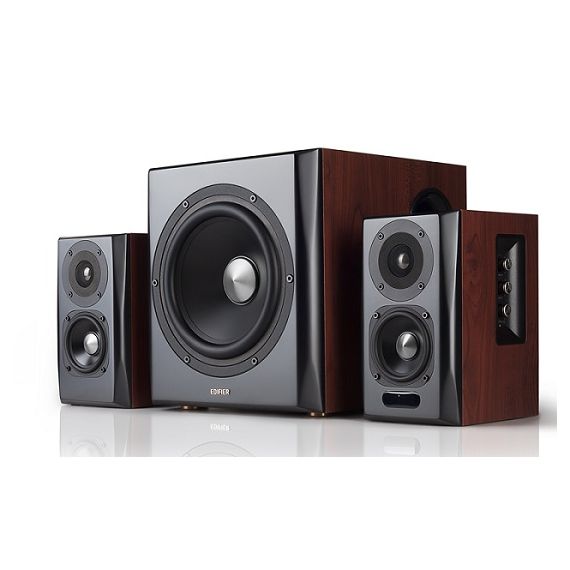 EDIFIER S350DB BROWN, 2.1/ RMS 150W (70W+ 2X40W), AUDIO IN: BLUETOOTH 5.0 APTX WIRELESS SOUND, RCA X2, PC, AUX, OPTICAL, COAXIAL, REMOTE CONTROL, ALL WOODEN, (SUB.8" + SATL.(3,5"+1")
