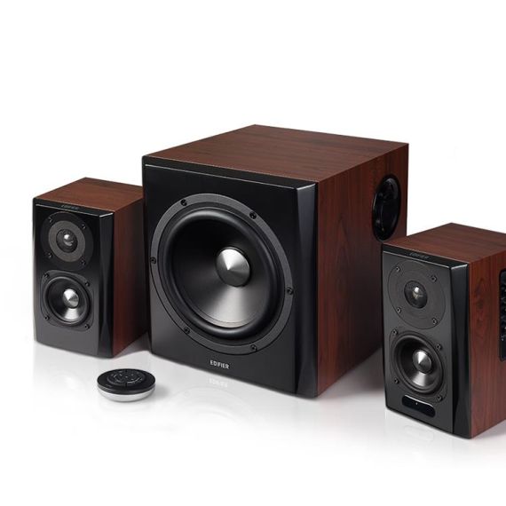 EDIFIER S350DB BROWN, 2.1/ RMS 150W (70W+ 2X40W), AUDIO IN: BLUETOOTH 5.0 APTX WIRELESS SOUND, RCA X2, PC, AUX, OPTICAL, COAXIAL, REMOTE CONTROL, ALL WOODEN, (SUB.8" + SATL.(3,5"+1")