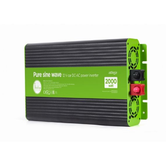 ENERGENIE EG-PWC-PS2000-01, 12 V PURE SINE WAVE CAR DC-AC POWER INVERTER, 2000 W, WITH USB PORT / 5V-2.1A, INPUT: 10-16 VDC (ACCUMULATOR DIRECTLY) - OUTPUT: 230 VAC +/- 10% AT 50 HZ (+/-1HZ), PURE SINE WAVE, THD < 3%, 90% EFFICIENCY
