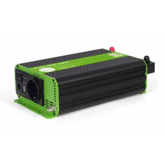 ENERGENIE EG-PWC-PS500-01, 12 V PURE SINE WAVE CAR DC-AC POWER INVERTER, 500 W, WITH USB PORT / 5V-2.1A, INPUT: 10-16 VDC (ACCUMULATOR DIRECTLY) - OUTPUT: 230 VAC +/- 10% AT 50 HZ (+/-1HZ), PURE SINE WAVE, THD < 3%, 90% EFFICIENCY