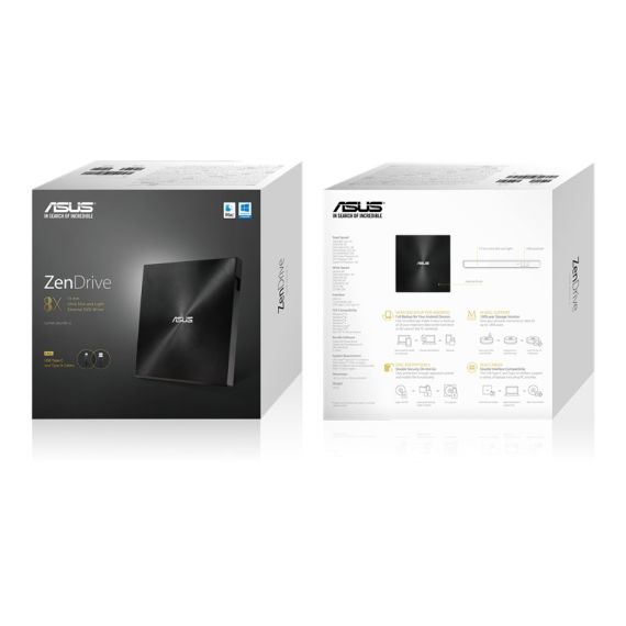EXTERNAL DVDRW DRIVE ASUS ZENDRIVE U9M, PORTABLE ULTRA-SLIM -13MM, SUPER-MULTI DVDR+8X/-8X, RW+8X/-6X, DL+6X/-6X, M-DISC, INCLUDES TWO CABLES FOR USB TYPE-C AND TYPE-A, USB2.0 (USB-C/USB-A), BLACK, RETAIL