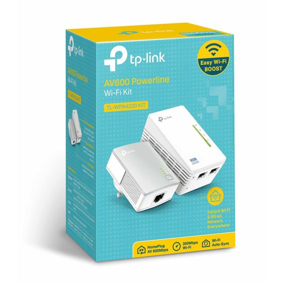 TP-LINK  TL-WPA4220 KIT  N300 AV600 POWERLINE ADAPTER STARTER KIT, COMPACT SIZE, 300MBPS POWERLINE DATARATE, 1 LAN PORT, POWER SOCKET, HOMEPLUG AV, GREEN POWERLINE, PLUG AND PLAY, PAIR BUTTON, RANGE 300 METERS IN HOUSE