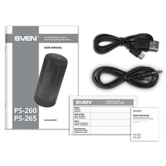 BLUETOOTH ПОРТАТИВНЫЕ КОЛОНКИ SVEN PS-260 / 10W RMS / TWS / RGB 12 LIGHTING MODES WITH NIGHT LIGHT / FM TUNER / USB & MICROSD / BLACK