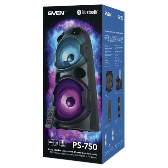 ПОРТАТИВНАЯ КОЛОНКА SVEN PS-750 BLACK / 50W / BLUETOOTH / FM TUNER / USB / MICROSD