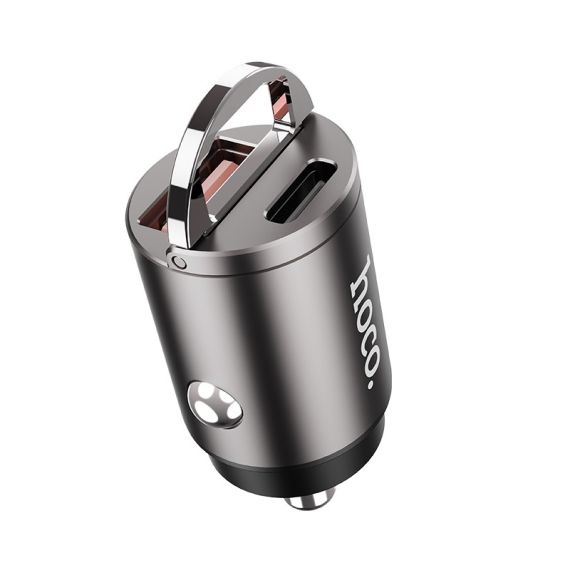 USB АВТОМОБИЛЬНОЕ ЗАРЯДНОЕ УСТРОЙСТВО HOCO DZ1 PLUS / 2 X USB CHARGER, TOTAL OUTPUT: 5V/4.8A / UP TO PD3.0 / QC3.0 / SUPER MINI CAR CHARGER / SILVER