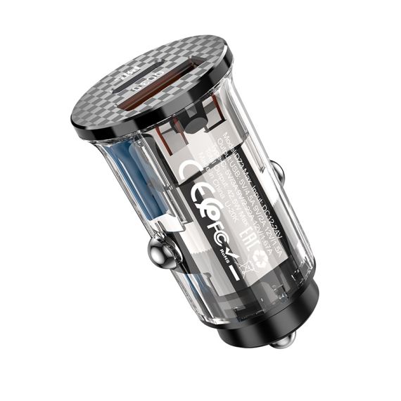 USB АВТОМОБИЛЬНОЕ ЗАРЯДНОЕ УСТРОЙСТВО HOCO DZ3 MAX / 1 X USB + 1 X USB-C / 42W / UP TO PD3.0 / QC3.0 / TRANSPARENT