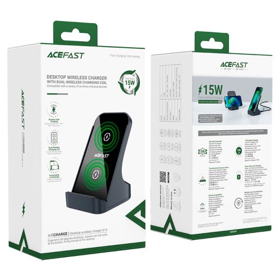 БЕСПРОВОДНАЯ ЗАРЯДКА  ACEFAST E14 DESKTOP / WIRELESS OUTPUT 1: 5W / 7.5W / 10W / 15W / BLACK