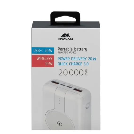 ПОРТАТИВНОЕ ЗАРЯДНОЕ УСТРОЙСТВО RIVACASE VA2602, 20000 МА·Ч, БЕЛЫЙ
