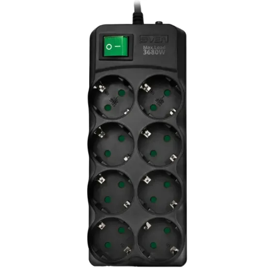 СЕТЕВОЙ ФИЛЬТР SVEN SV-021726, 8 РОЗЕТОК, 5М, ЧЁРНЫЙ