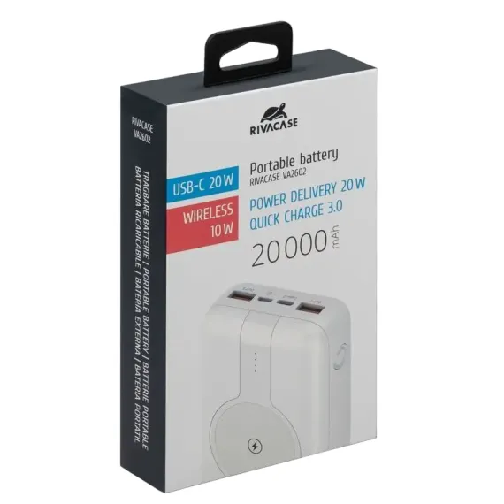 ПОРТАТИВНОЕ ЗАРЯДНОЕ УСТРОЙСТВО RIVACASE VA2602, 20000 МА·Ч, БЕЛЫЙ