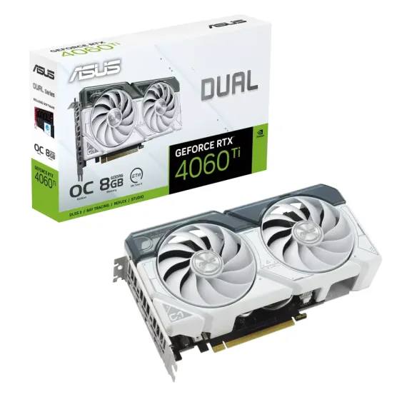ВИДЕОКАРТА ASUS DUAL-RTX4060TI-O8G-WHITE,  8GB GDDR6 128БИТ (DUAL-RTX4060TI-O8G-WHITE)