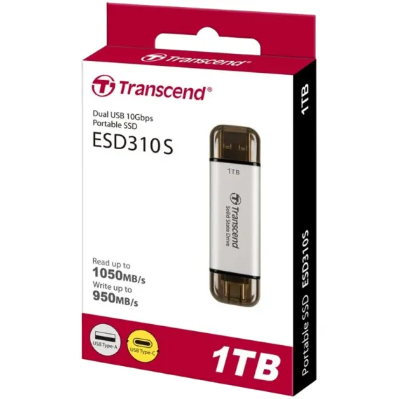 SSD PORTABIL EXTERN TRANSCEND ESD310S, 1 TB, ARGINTIU (TS1TESD310S)