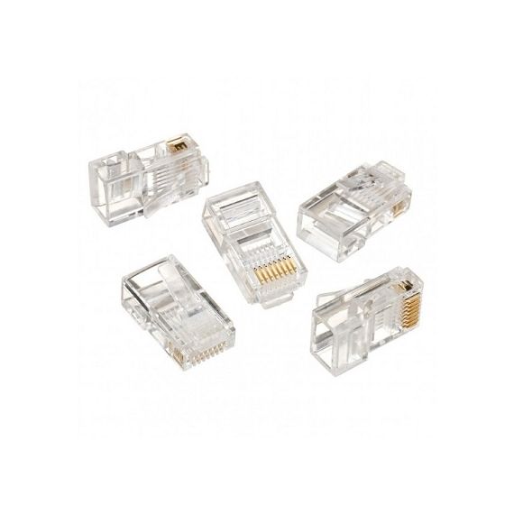 RJ45 MODULAR PLUG  LC-8P8C-001/100, MODULAR PLUG 8P8C FOR SOLID LAN CABLE, 30U" GOLD PLATED, 100 PCS/BAG