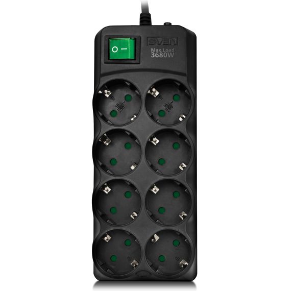SURGE PROTECTOR SVEN SF-08E-16, 8 SOCKETS, CHILDREN PROTECTION, 1.8M, ABS PLASTIC, BLACK