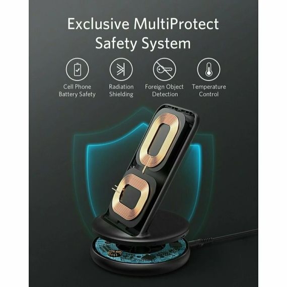 БЕСПРОВОДНОЕ ЗАРЯДНОЕ УСТРОЙСТВО ANKER POWERWAVE II STAND / 15W / MULTIPROTECT SAFETY SYSTEM / BLACK