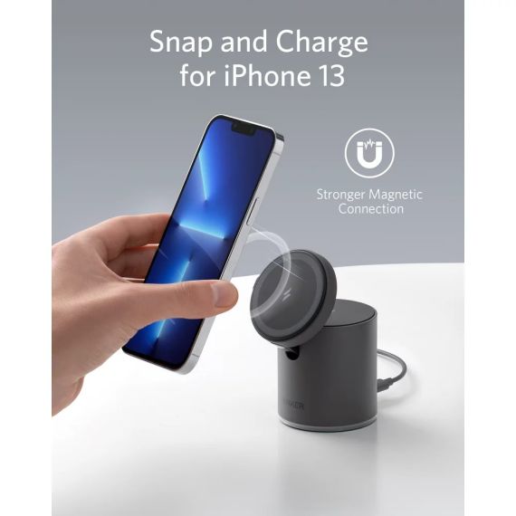 БЕСПРОВОДНОЕ ЗАРЯДНОЕ УСТРОЙСТВО QI ANKER POWERWAVE MAG-GO 2IN1 / 20W / IPHONE 12/13 AND AIRPODS / BLACK