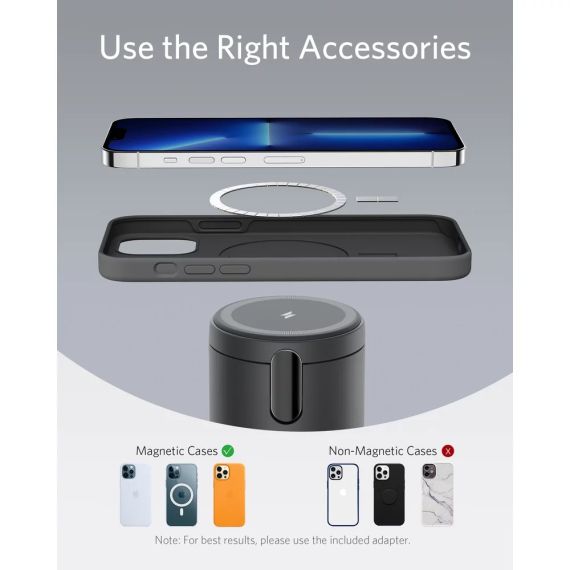 БЕСПРОВОДНОЕ ЗАРЯДНОЕ УСТРОЙСТВО QI ANKER POWERWAVE MAG-GO 2IN1 / 20W / IPHONE 12/13 AND AIRPODS / BLACK