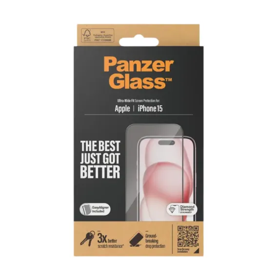 ЗАЩИТНОЕ СТЕКЛО PANZERGLASS IPHONE 15 UWF WA, ПРОЗРАЧНЫЙ