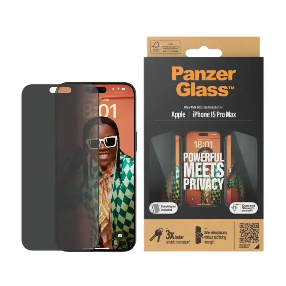 STICLA DE PROTECTIE PANZERGLASS IPHONE 15 PRO MAX UWF PRIVACY WA, TRANSPARENT