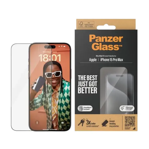 ЗАЩИТНОЕ СТЕКЛО PANZERGLASS IPHONE 15 PRO MAX UWF WA, ПРОЗРАЧНЫЙ