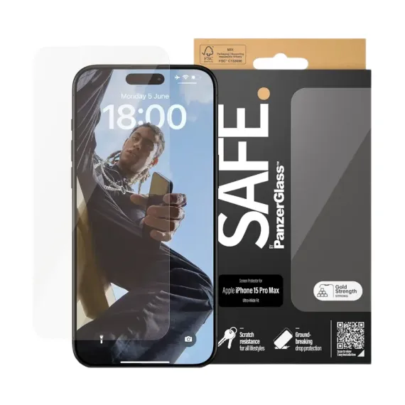 ЗАЩИТНОЕ СТЕКЛО PANZERGLASS SAFE. UWF FOR IPHONE 15 PRO MAX, ПРОЗРАЧНЫЙ
