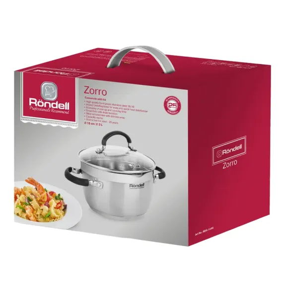 КАСТРЮЛЯ RONDELL RDS-1446, 2,3Л, 18СМ, НЕРЖАВЕЮЩАЯ СТАЛЬ