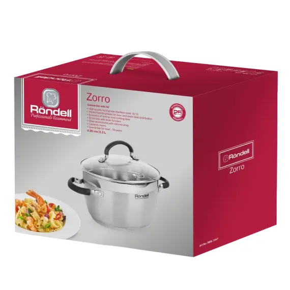КАСТРЮЛЯ RONDELL RDS-1447, 3,2Л, 20СМ, НЕРЖАВЕЮЩАЯ СТАЛЬ
