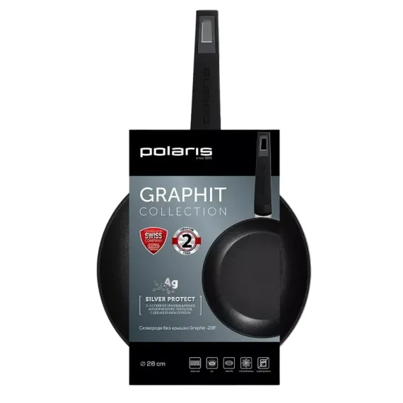 СКОВОРОДА POLARIS GRAPHIT-28F, 28СМ, ГРАФИТОВЫЙ