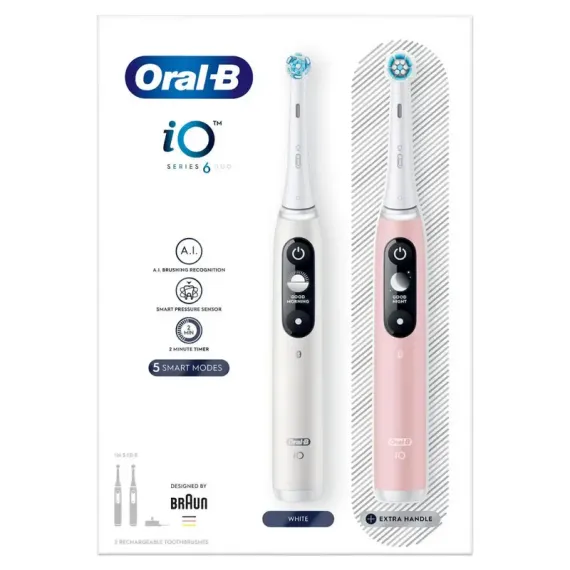 ЭЛЕКТРИЧЕСКАЯ ЗУБНАЯ ЩЕТКА BRAUN ORAL-B IO 6 DUO, БЕЛЫЙ | РОЗОВЫЙ
