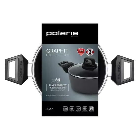 КАСТРЮЛЯ POLARIS GRAPHIT-24C, 4,2Л, 24СМ, ГРАФИТОВЫЙ