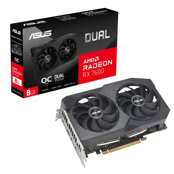 ВИДЕОКАРТА ASUS DUAL-RX7600-O8G-V2,  8GB GDDR6 128БИТ (DUAL-RX7600-O8G-V2)